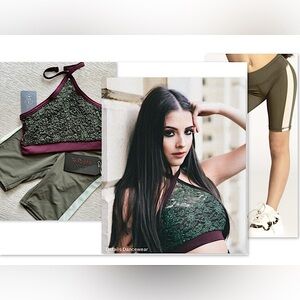 🫒Details Dance Wear Crop Top in Olive Green & Tiger Friday Biker Shorts NWT
